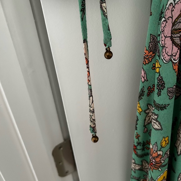 Free People Green floral maxi dress with large blouson ruched & tied sleeves - L - Picture 6 of 8